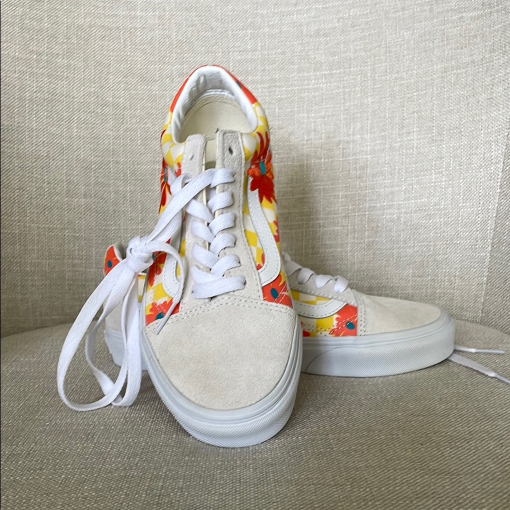 Vans Old Skool Checkerboard Floral Blanc De Blanc Shoes Women’s 7.5 New